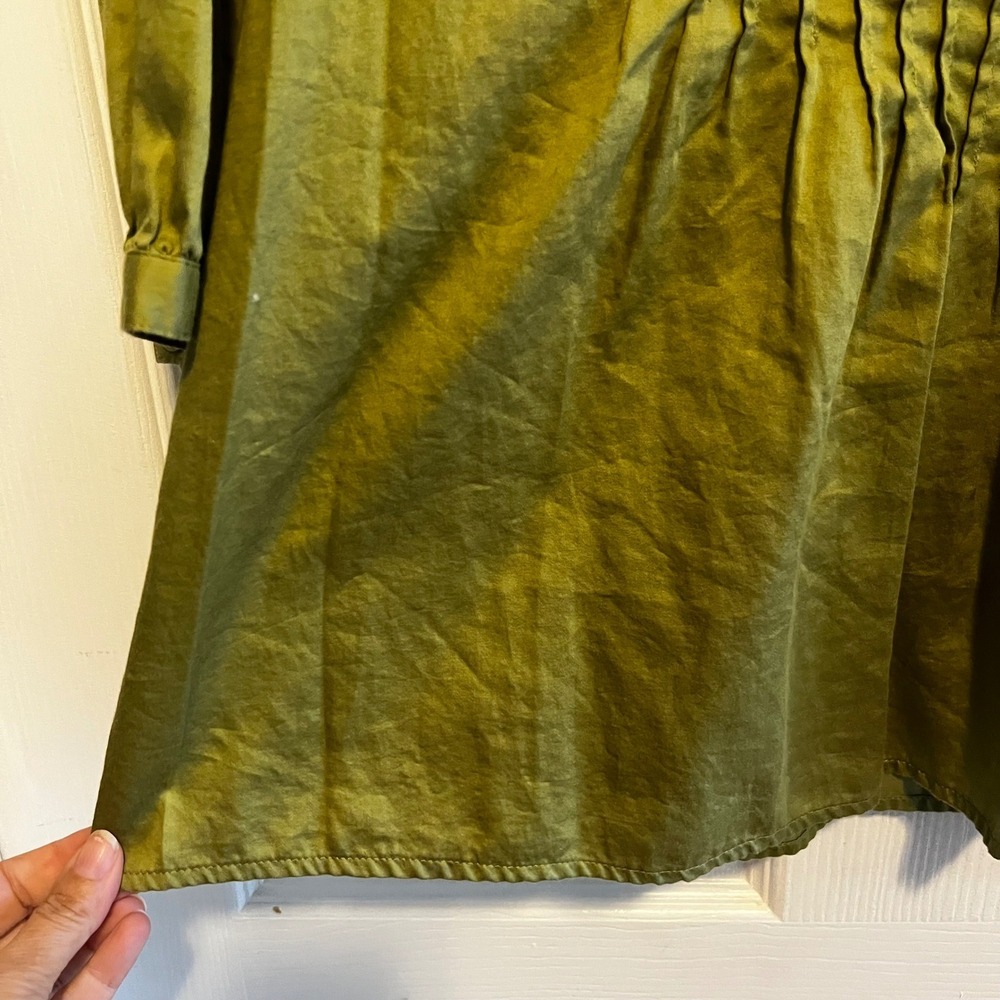 Olive Green Button Front 3/4 Sleeve Pintuck Blouse Top Babydoll Size Large - Picture 3 of 8